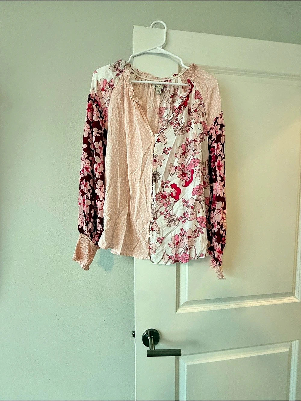 Cato Floral Long Sleeve Blouse in Pink & White Size XL